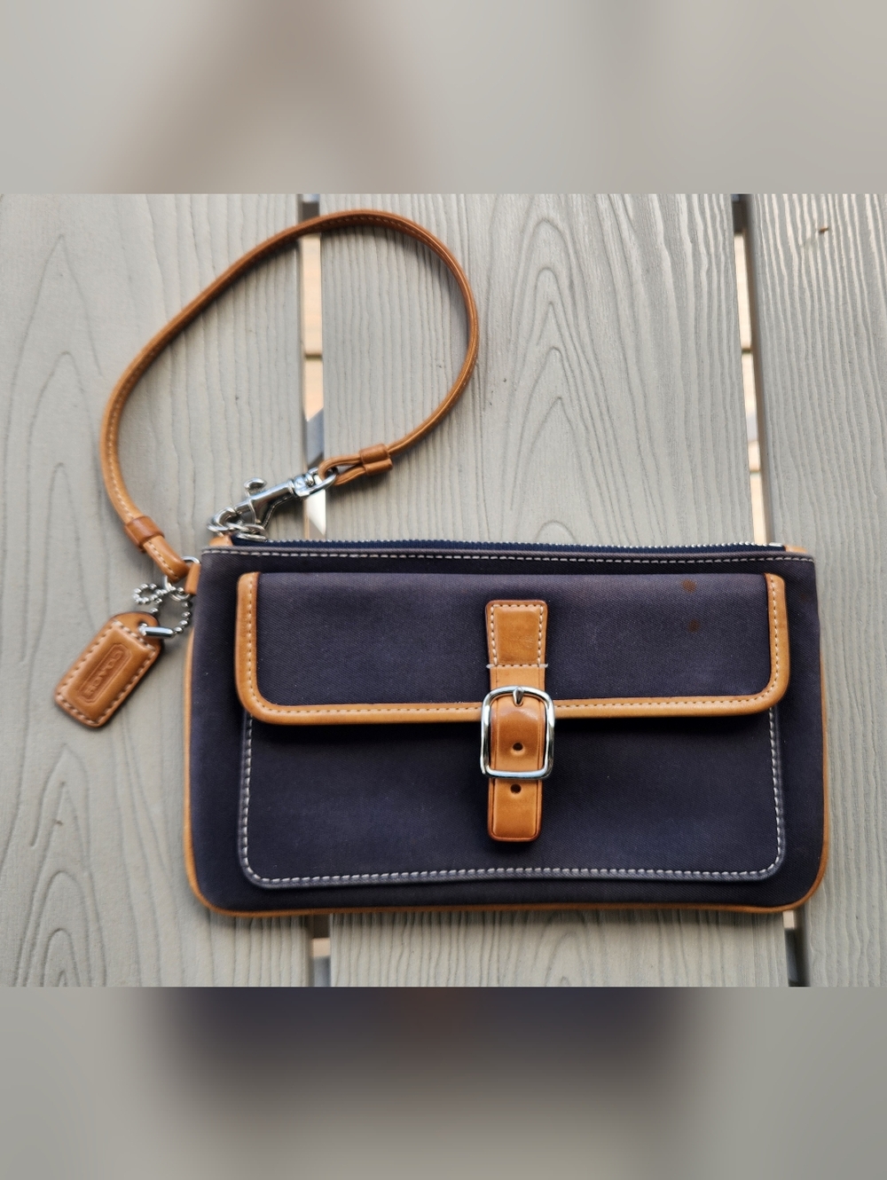 Vintage Y2K Coach Navy Canvas Wristlet